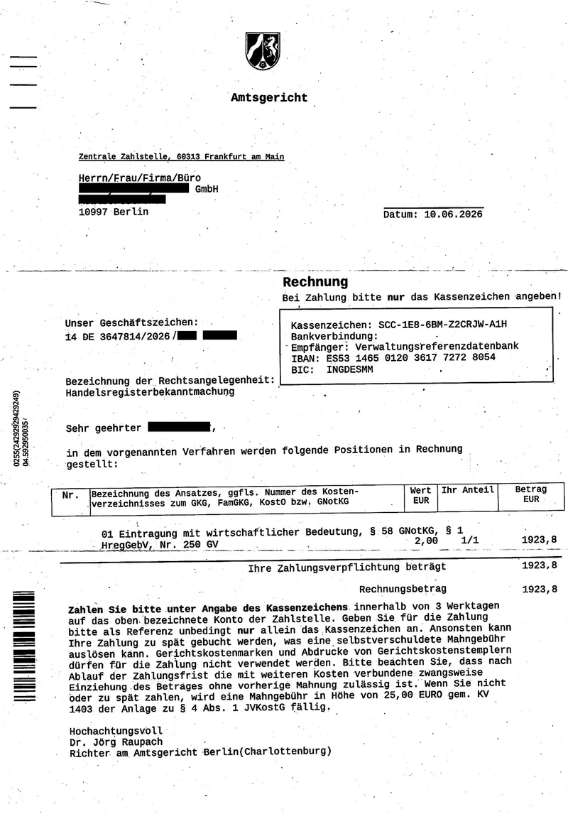 The fake letter, as it arrived — sensitive data redacted